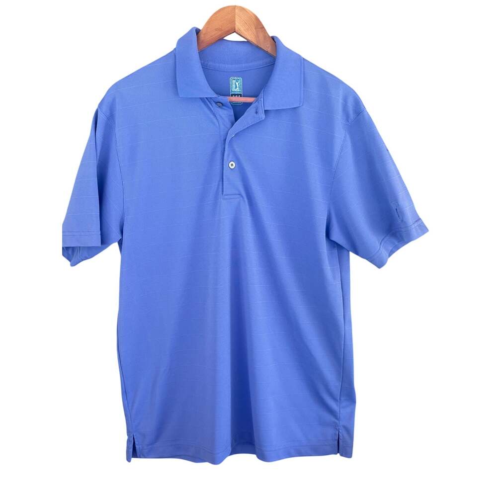 PGA Tour Mens Polo Shirt M Blue Stripe Golf